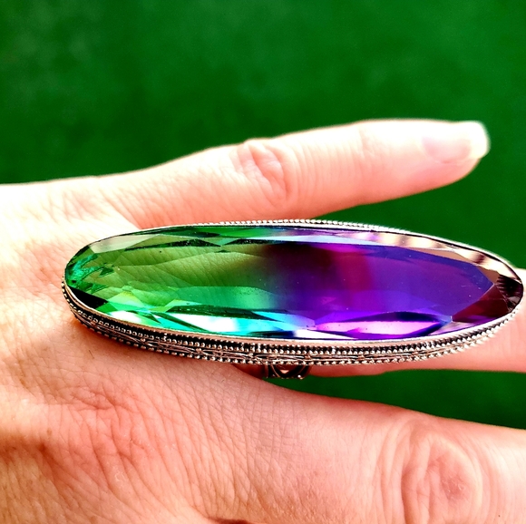 New Oversized Bi-Color Tourmaline 925 Silver Statement Ring. - Picture 6 of 16